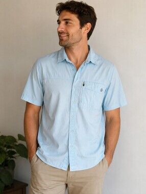 Wrangler Men's Light Blue All Terrain Gear Casual Button Down Shirt